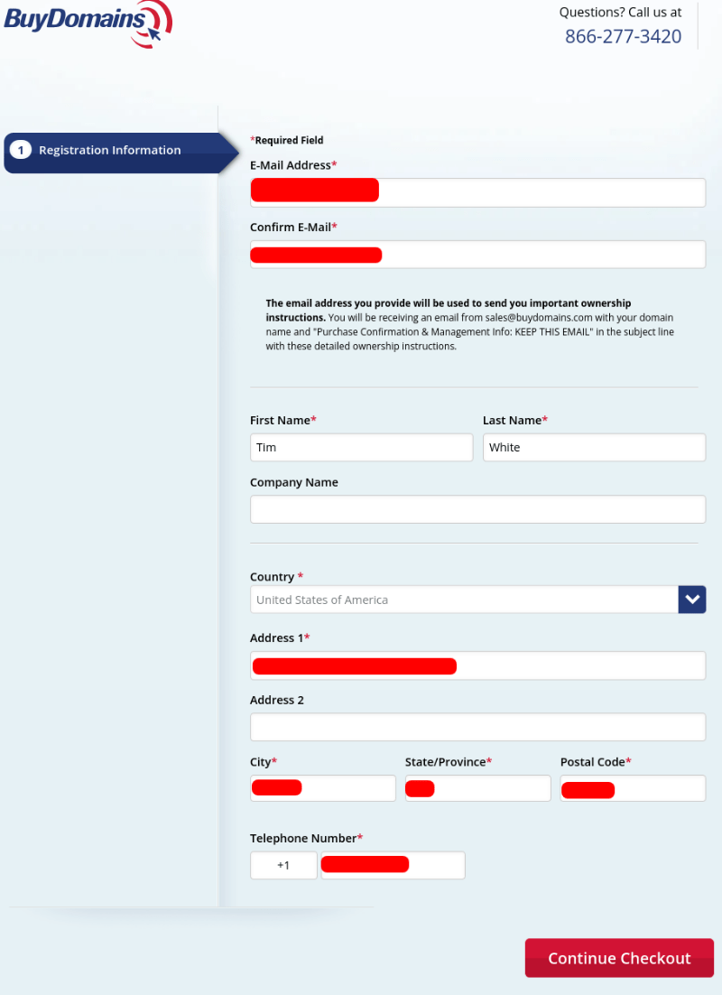 BuyDomains.com checkout page 1