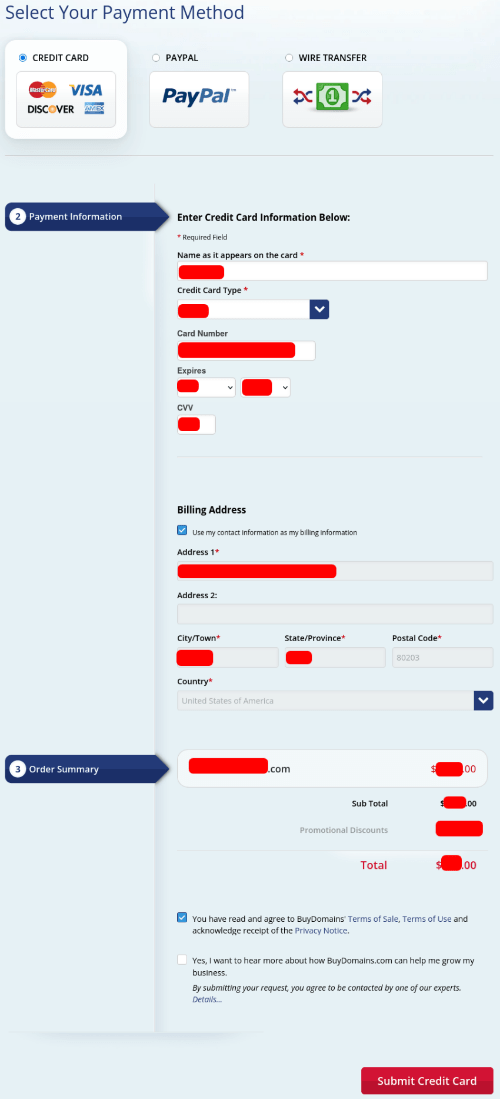 BuyDomains.com checkout page 2