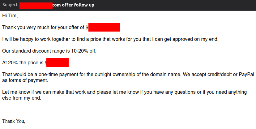 BuyDomains.com email follow-up offer