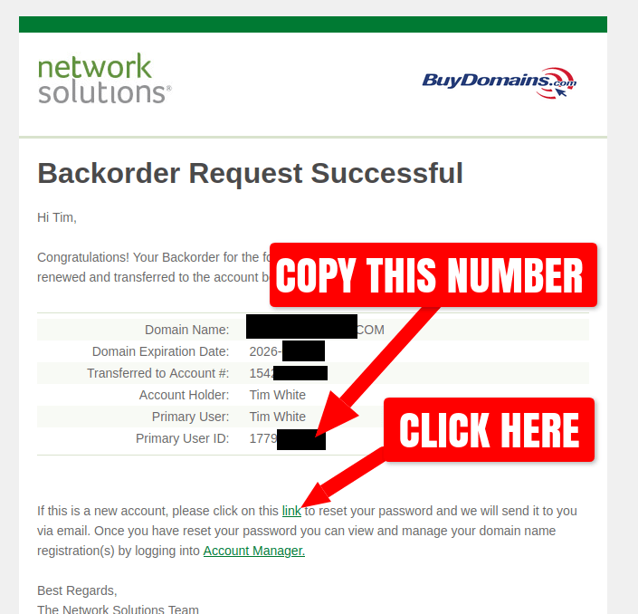 NetworkSolutions.com backorder complete email