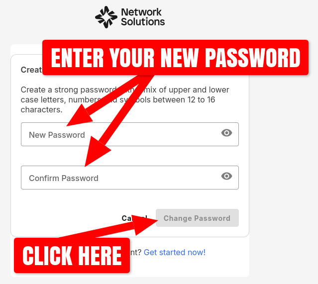 NetworkSolutions.com create password page