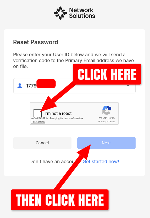 NetworkSolutions.com Reset Password page