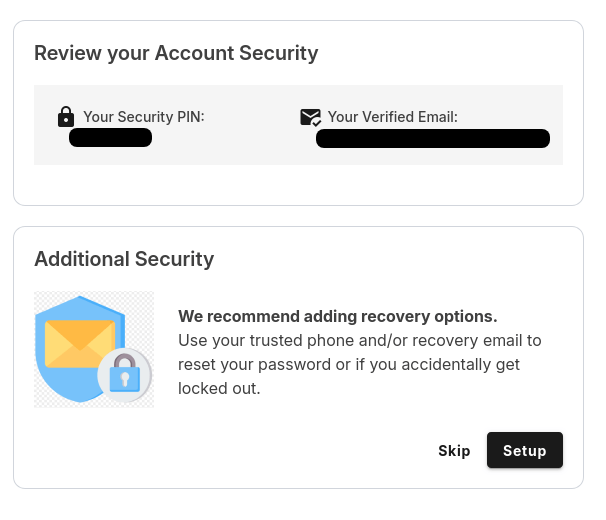 NetworkSolutions.com Review Your Account Security page