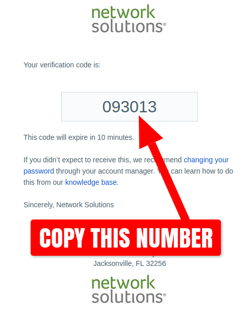 NetworkSolutions.com verification code email