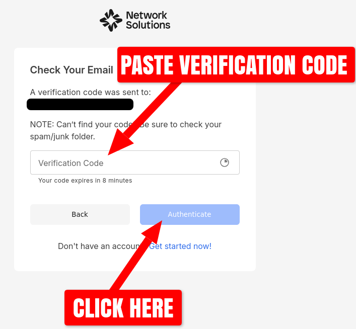 NetworkSolutions.com account verification page