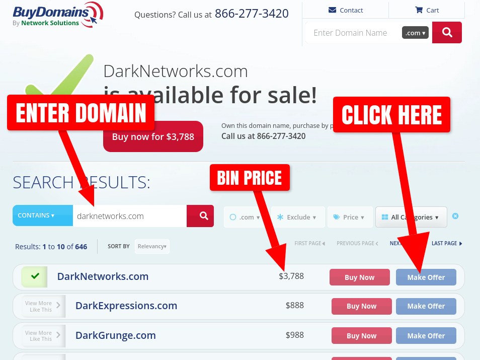 Search for DarkNetworks.com on BuyDomains.com search interface