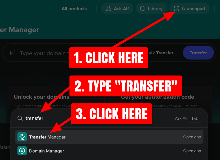 Navigate to the Spaceship transfer manager page screenshot