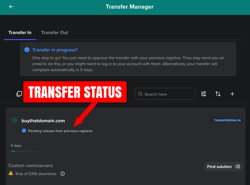 Spaceship transfer manager age transfer in progress screenshot