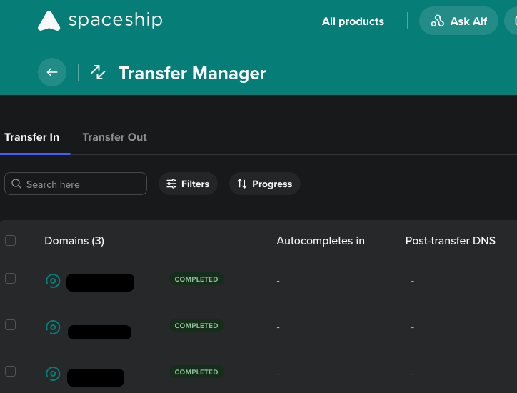 Spaceship transfer manager page transfer complete screenshot